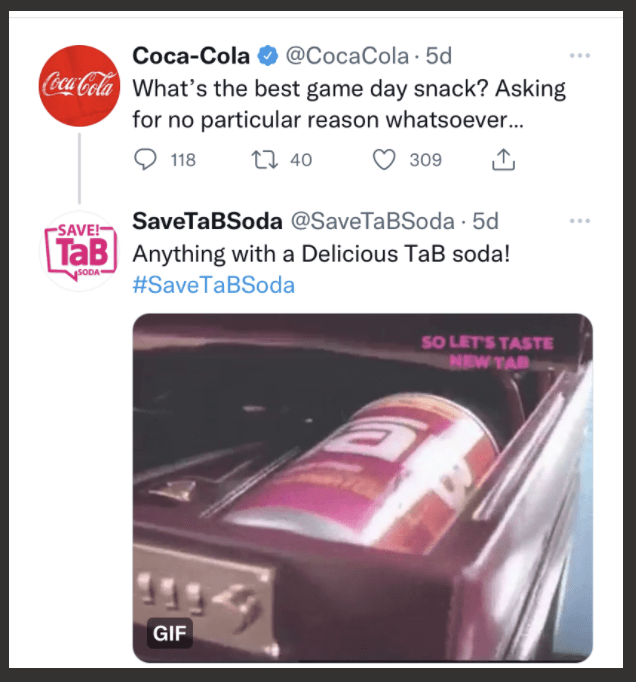 Twitter example of TaB tweets